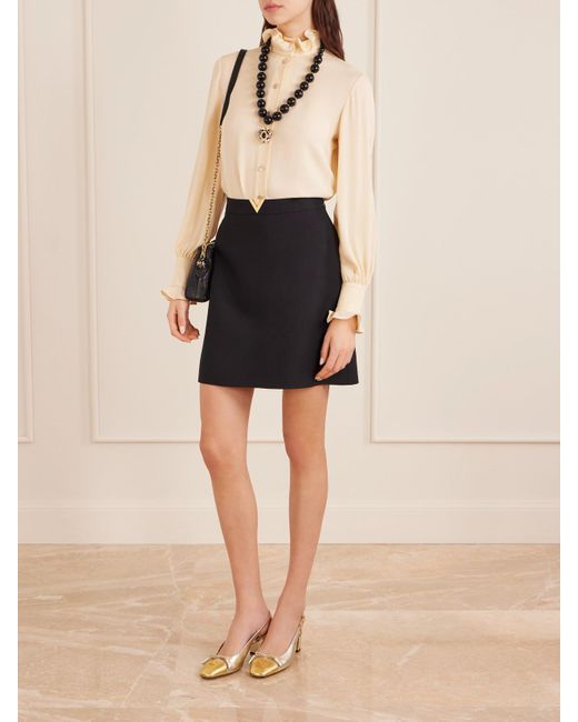 Valentino Garavani Black Embellished Wool And Silk-Blend Crepe Mini Skirt