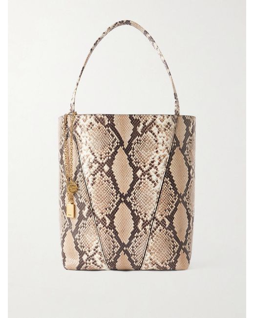 Chloé Natural Spin Embellished Snake-Effect Leather Tote Bag