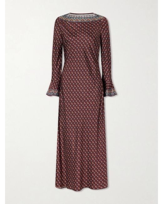 Doen Purple Davina Printed Silk-Blend Satin Midi Dress