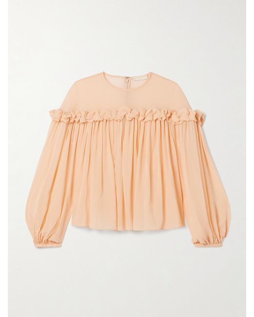 Ulla Johnson Natural Peggy Bluse Aus Crêpe De Chine Aus Seide Mit Raffungen Und Rüschen
