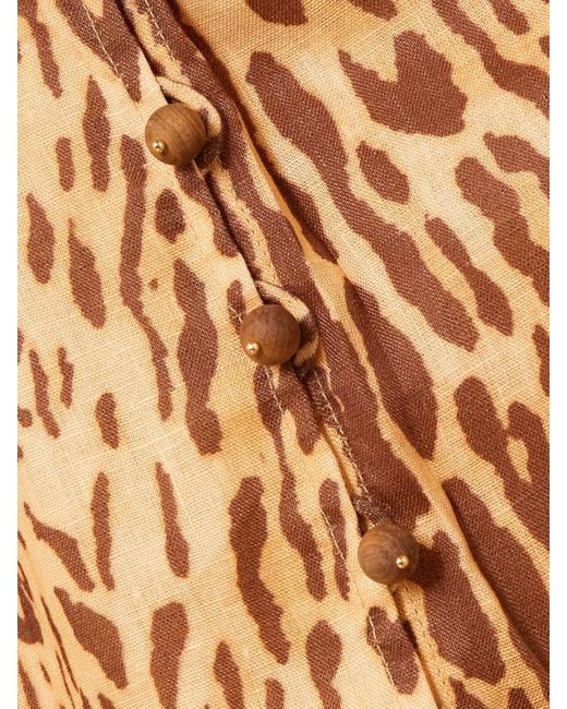 Zimmermann Natural Cascadian Leopard-Print Linen Maxi Dress
