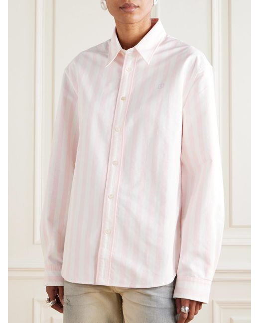 Acne Pink Embroidered Striped Organic Cotton Oxford Shirt