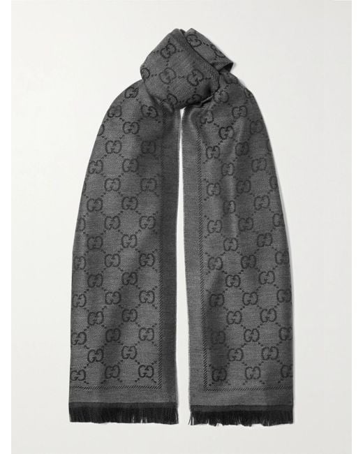 Gucci Gray Net Sustain Sten Reversible Fringed Organic Wool-Jacquard Scarf