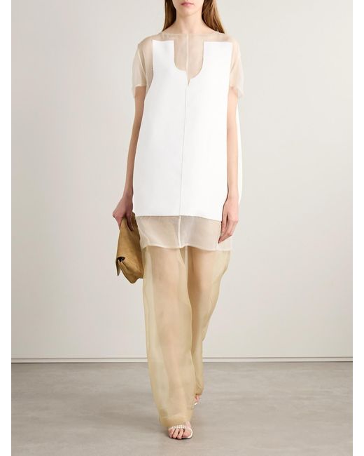 Khaite White Winona Paneled Crepe And Chiffon Mini Dress