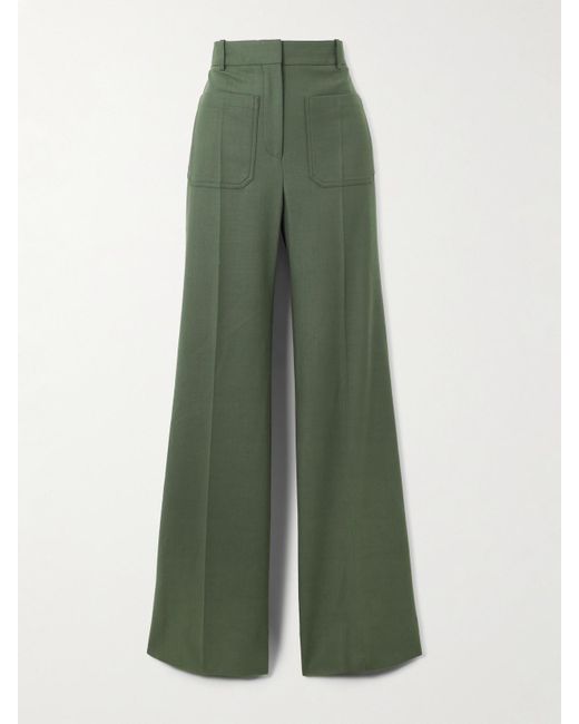 Victoria Beckham Green Alina Twill Wide-Leg Pants