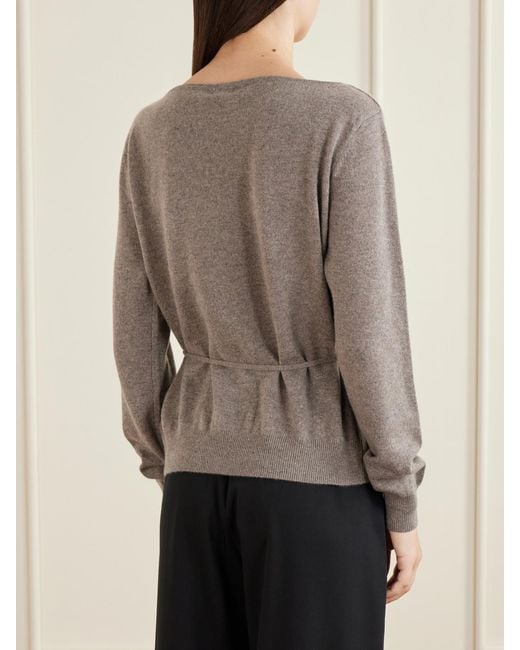 St. Agni Brown Asymmetrical Belted Cashmere Cardigan