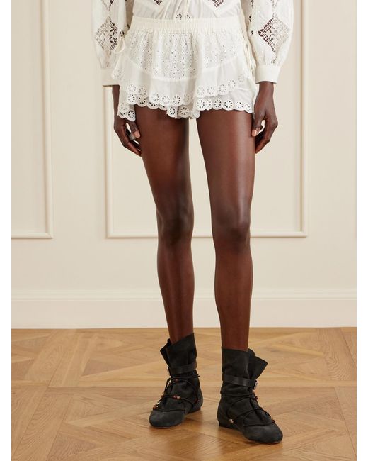 Isabel Marant White Neis Embroidered Cotton And Silk-Blend Shorts