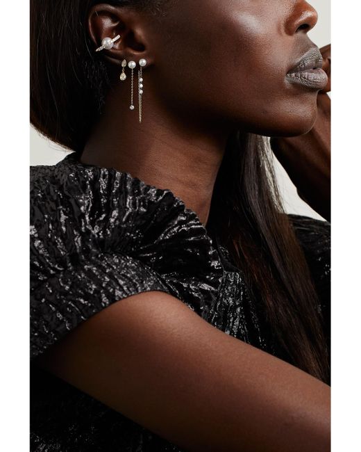 Mizuki Natural 14-Karat, Pearl And Diamond Earrings