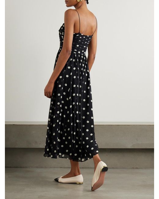 Doen White Maryanna Bow-Detailed Ruched Polka-Dot Silk-Georgette Midi Dress