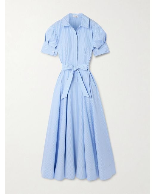 Jonathan Simkhai Blue Truman Belted Striped Cotton Midi Shirt Dress