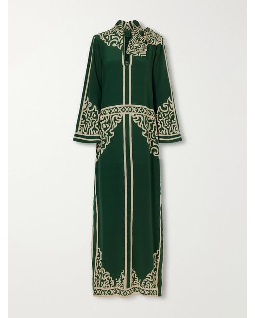 Johanna Ortiz Green The Windborne Silk-Crepe De Chine Maxi Dress