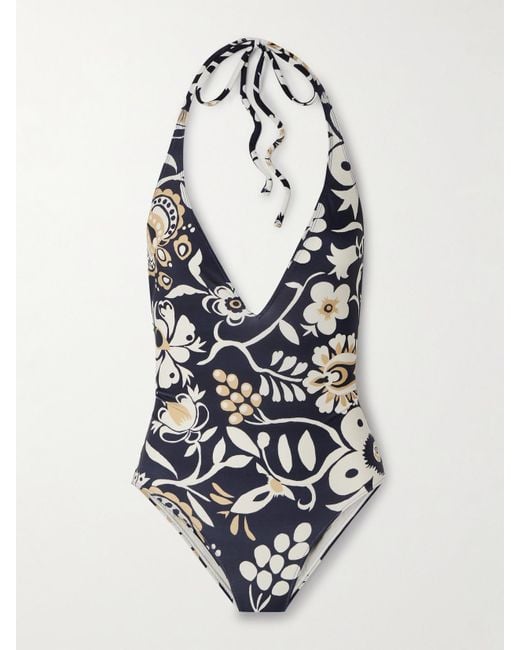 LaDoubleJ White Bedruckter Neckholder-Badeanzug
