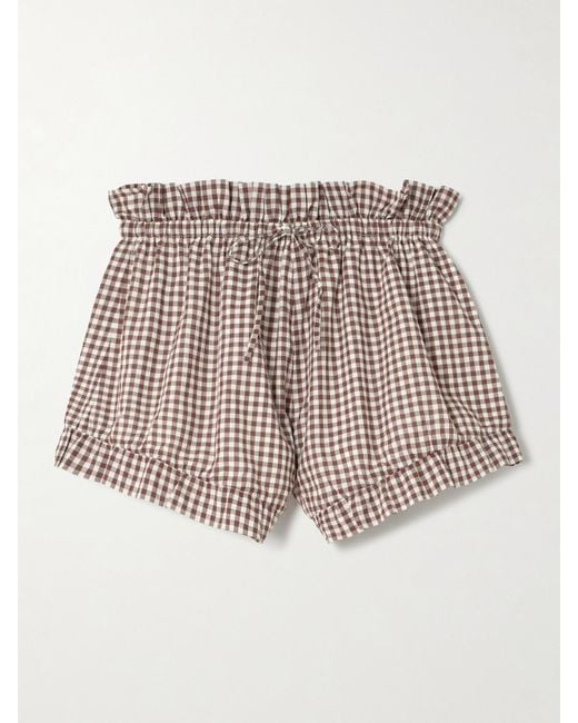 Short En Coton Vichy À Volants Callie Posse en coloris Brown