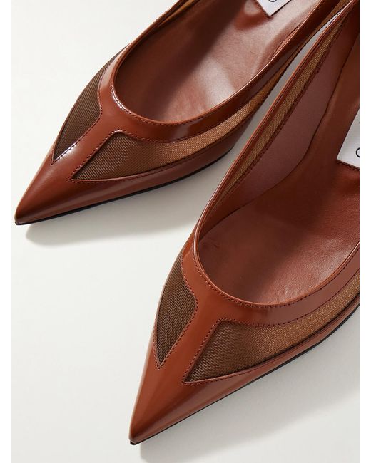 Jimmy Choo Brown Amelia 30 Mesh-Trimmed Leather Pumps