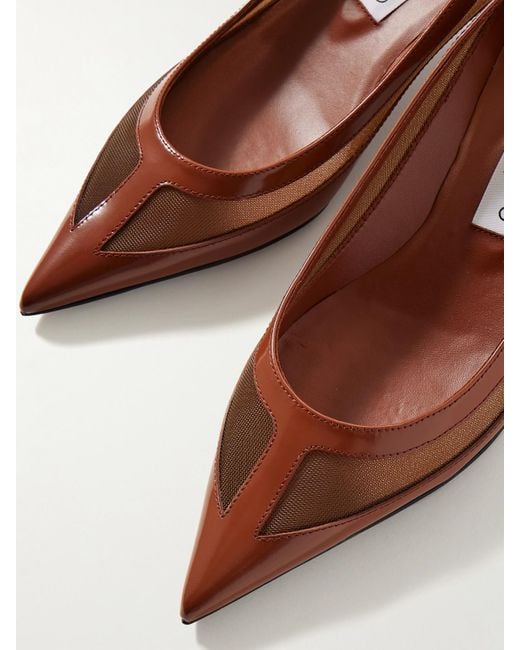 Jimmy Choo Brown Amelia 30 Mesh-Trimmed Leather Pumps