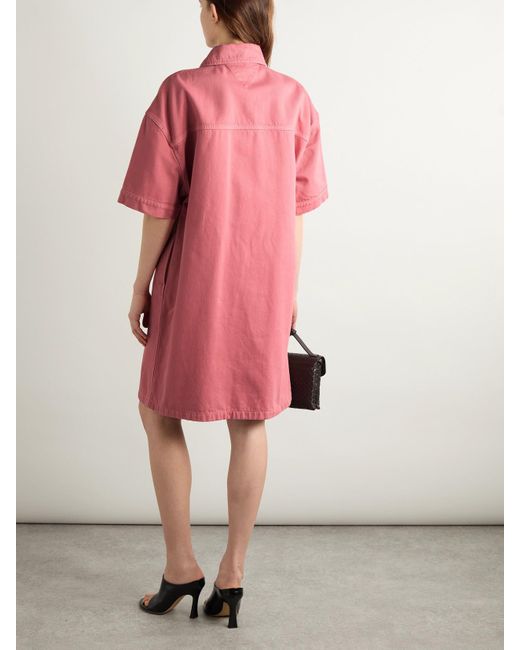 Bottega Veneta Pink Oversized-Hemdblusenkleid Aus Denim Mit Bindegürtel