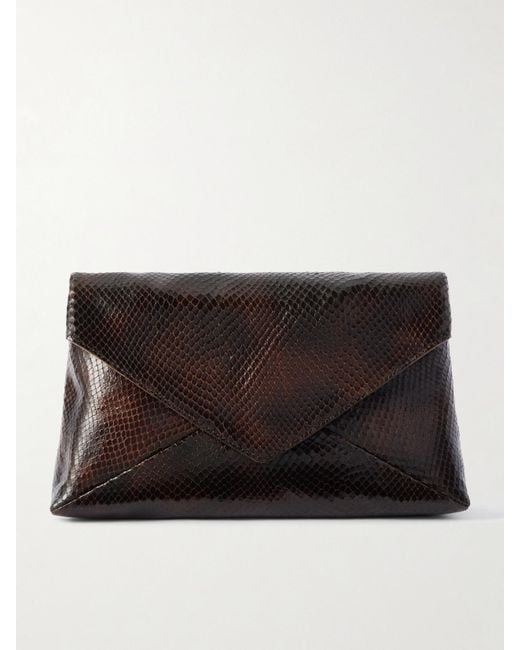 Dries Van Noten Black Mittelgroße Clutch Aus Leder Mit Schlangeneffekt