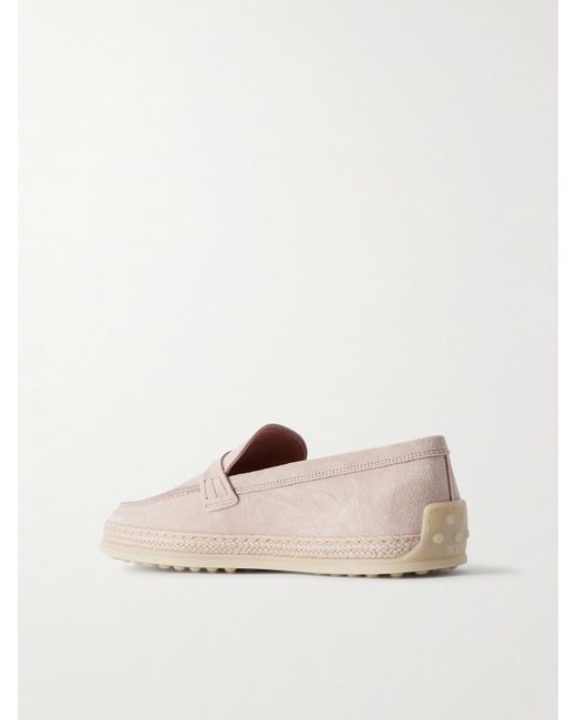Mocassins En Daim À Finitions En Raphia Tod's en coloris Natural