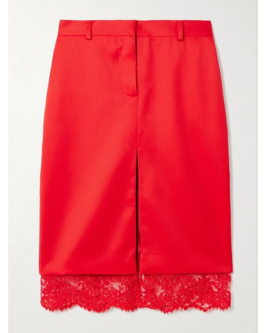 Stella McCartney Red Lace-Trimmed Wool Skirt