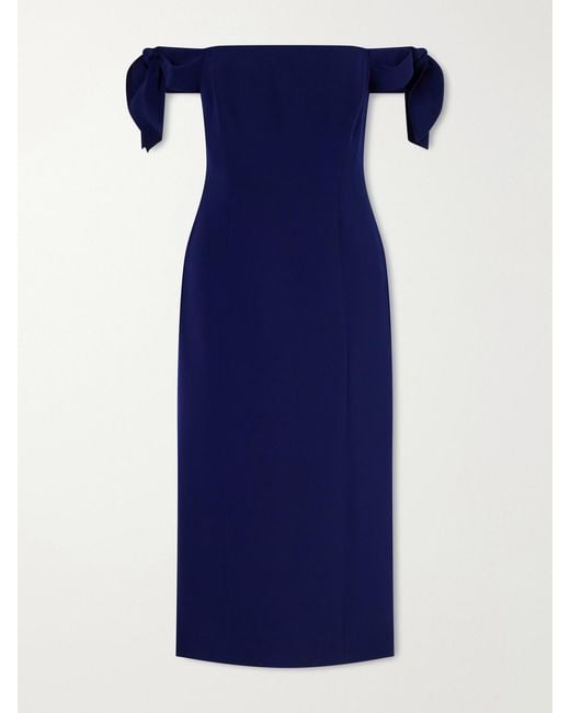 Carolina Herrera Blue Off-The-Shoulder Crepe Midi Dress
