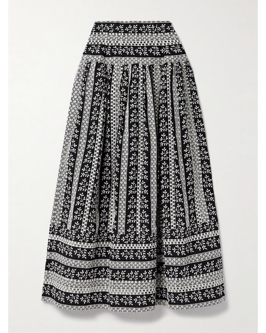 Loretta Caponi Black Castagneto Embroidered Cotton-Voile Maxi Skirt