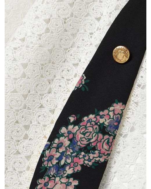 Maison Mayle Natural Caribbea Jacke Aus Häkelspitze Mit Besätzen Aus Seiden-Crêpe Mit Blumenprint