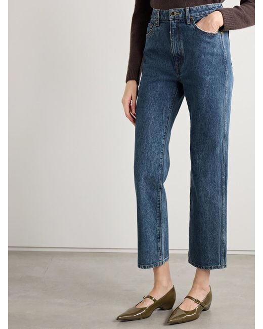 Khaite Blue Abigail Cropped High-Rise Straight-Leg Jeans
