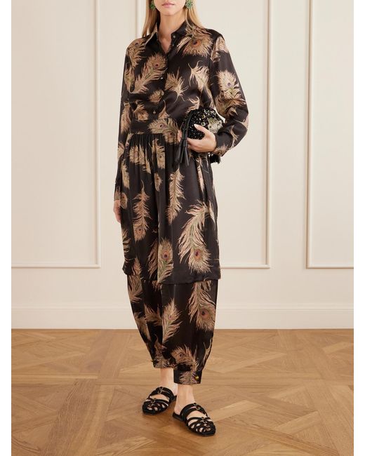 Zimmermann Black Valiant Harem Floral-Print Silk Pants