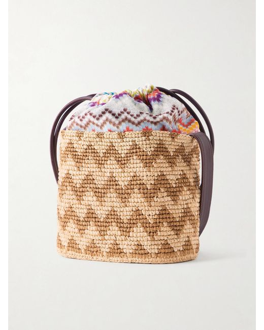 Missoni Pink Small Striped Raffia Bucket Bag