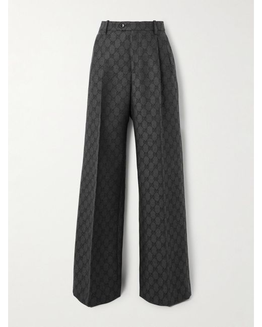 Gucci Gray Pleated Wool-Jacquard Wide-Leg Pants