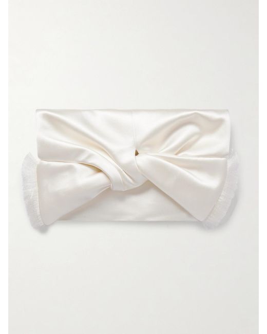 Anya Hindmarch Natural Bow Fringed Satin Clutch