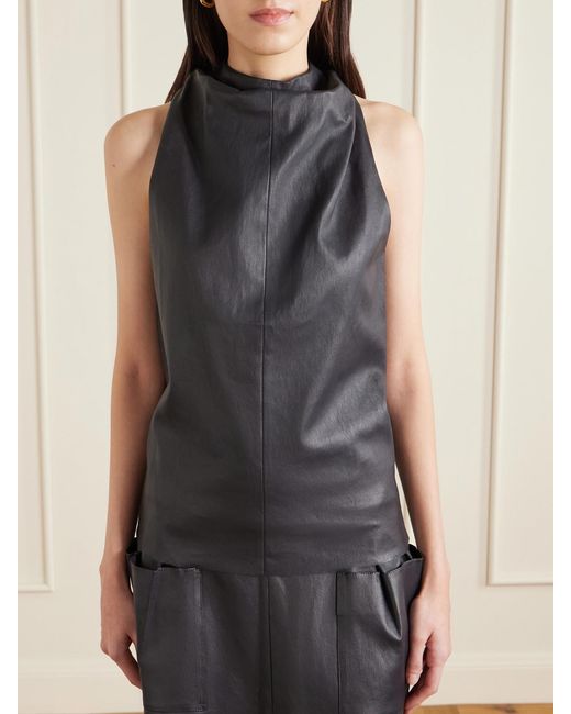 Stouls Gray Aurea Draped Leather Halterneck Top