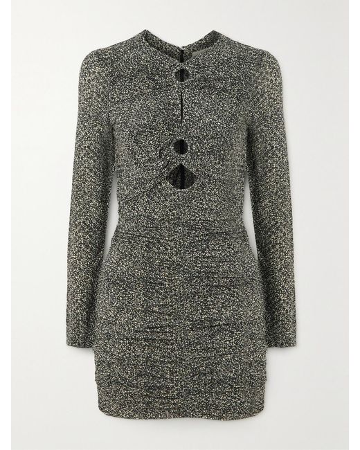 Isabel Marant Gray Jana Cutout Ruched Printed Stretch-Jersey Mini Dress