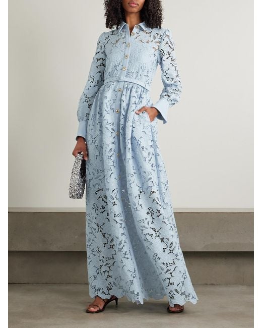 Self-Portrait Blue Belted Corded Lace Maxi Dress