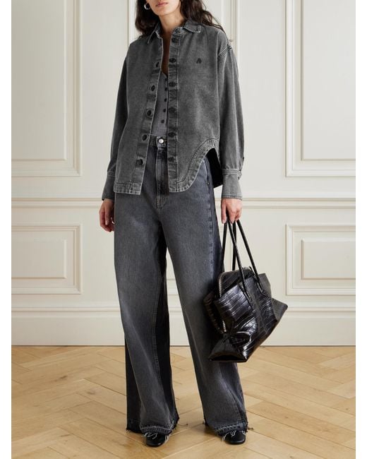 The Attico Gray Eliza Asymmetric Embroidered Denim Shirt