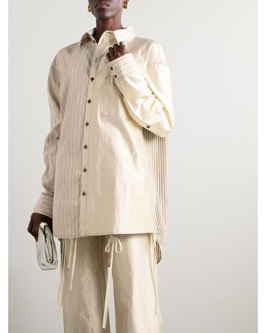 Christopher John Rogers Natural Oversized Striped Patchwork Silk-Satin, Cotton-Poplin And Cotton-Blend Shirt