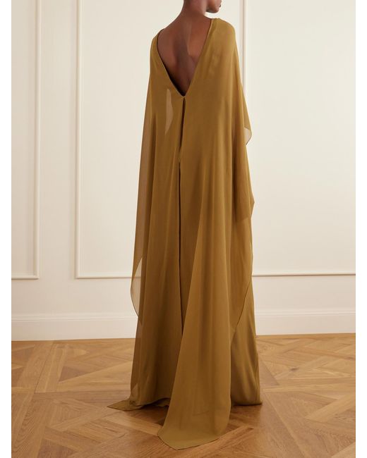 Cortana Natural Galea One-Shoulder Silk-Chiffon Maxi Dress