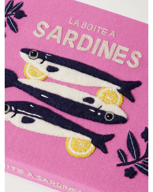 Olympia Le-Tan Pink Sardines Clutch Aus Canvas Mit Stickereien Und Applikationen