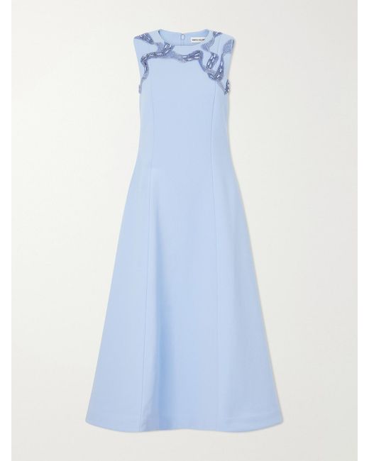 Rebecca Vallance Blue Aylin Embellished Cady Midi Dress