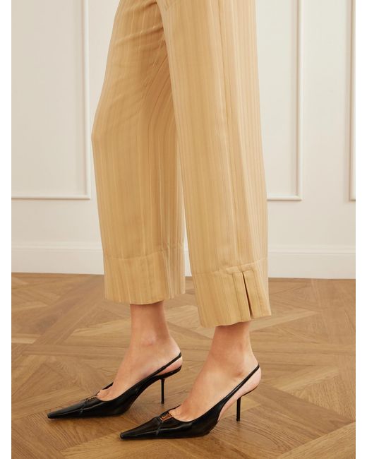 Saint Laurent Natural Striped Silk Straight-Leg Pants