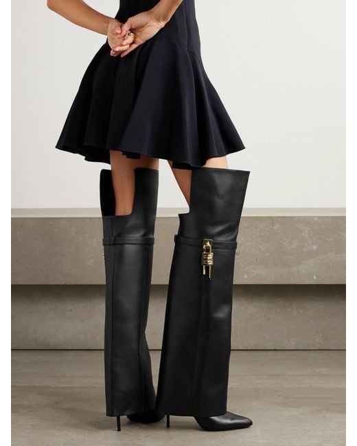 Givenchy Black Shark Lock Kniehohe Lederstiefel