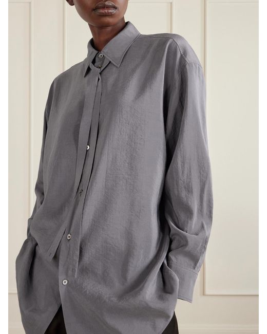 Lemaire Gray Tie-Detailed Crinkled Silk-Blend Shirt