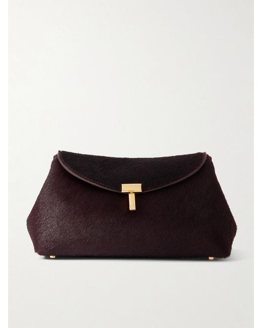 Totême  Red T-Lock Mini Calf Hair Clutch