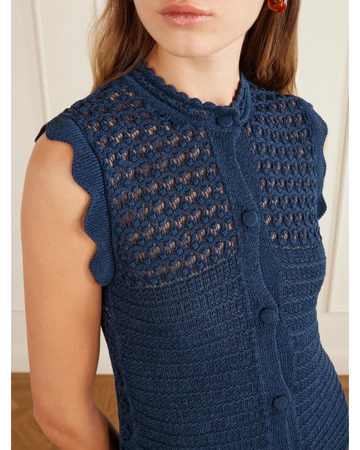 Eres Blue Aurora Crochet-Knit Top