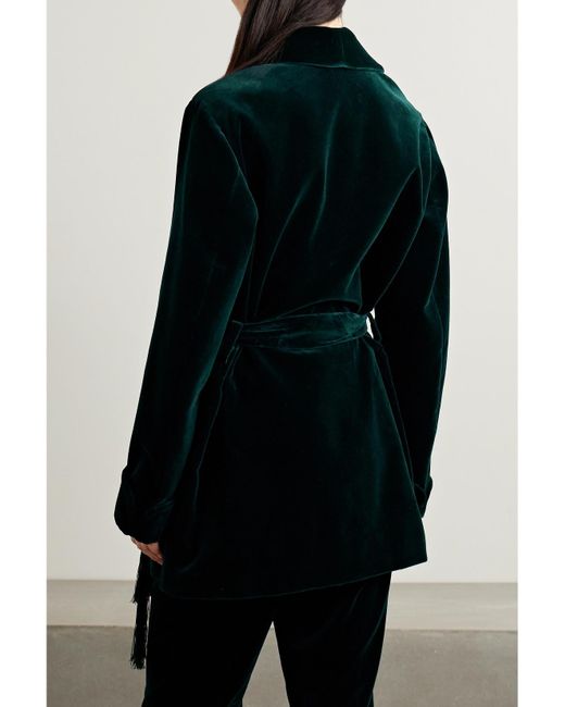 Loro Piana Blue Raniya Belted Macramé-Trimmed Cotton-Blend Velvet Jacket