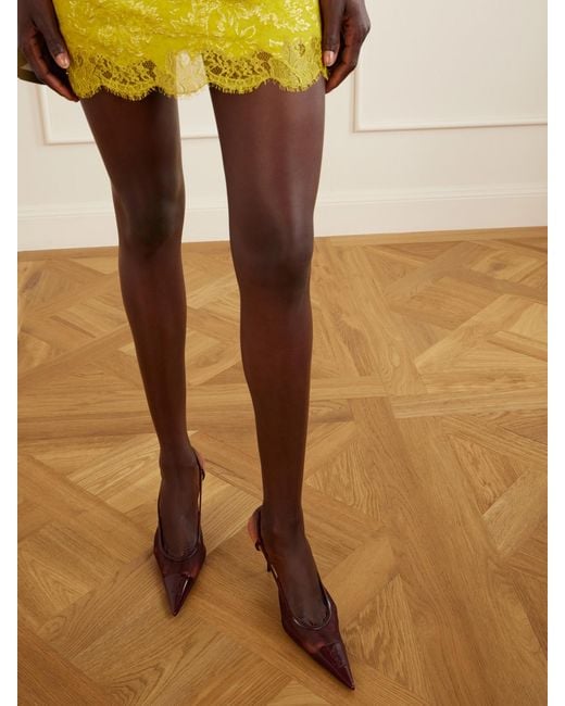Saint Laurent Pink Renée Cassandre-Embroidered Patent Leather-Trimmed Mesh Slingback Pumps