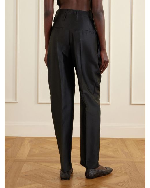 Bottega Veneta Black Pleated Twill Straight-Leg Pants