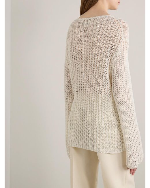 Khaite White Elowen Open-Knit Cotton Sweater