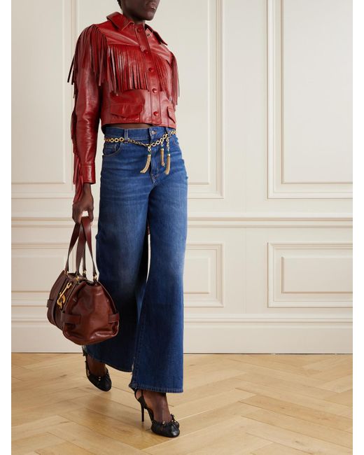 Chloé Red Cropped Fringed Leather Jacket