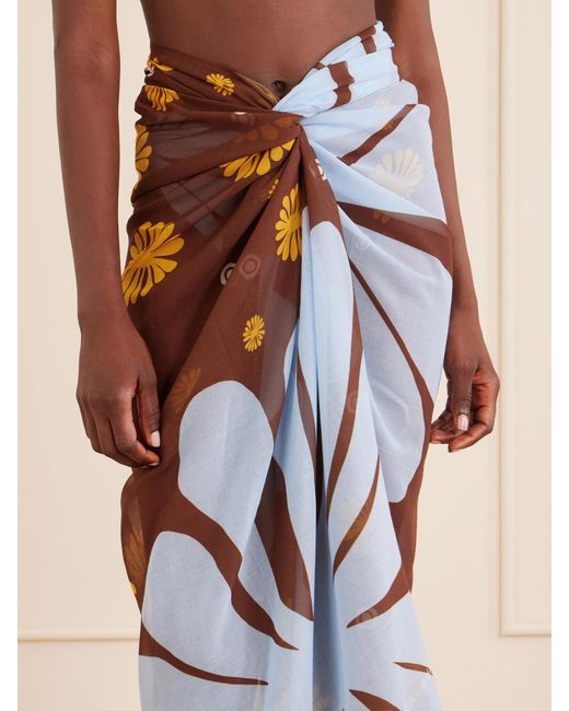 Cala De La Cruz White Luana Floral-Print Voile Pareo